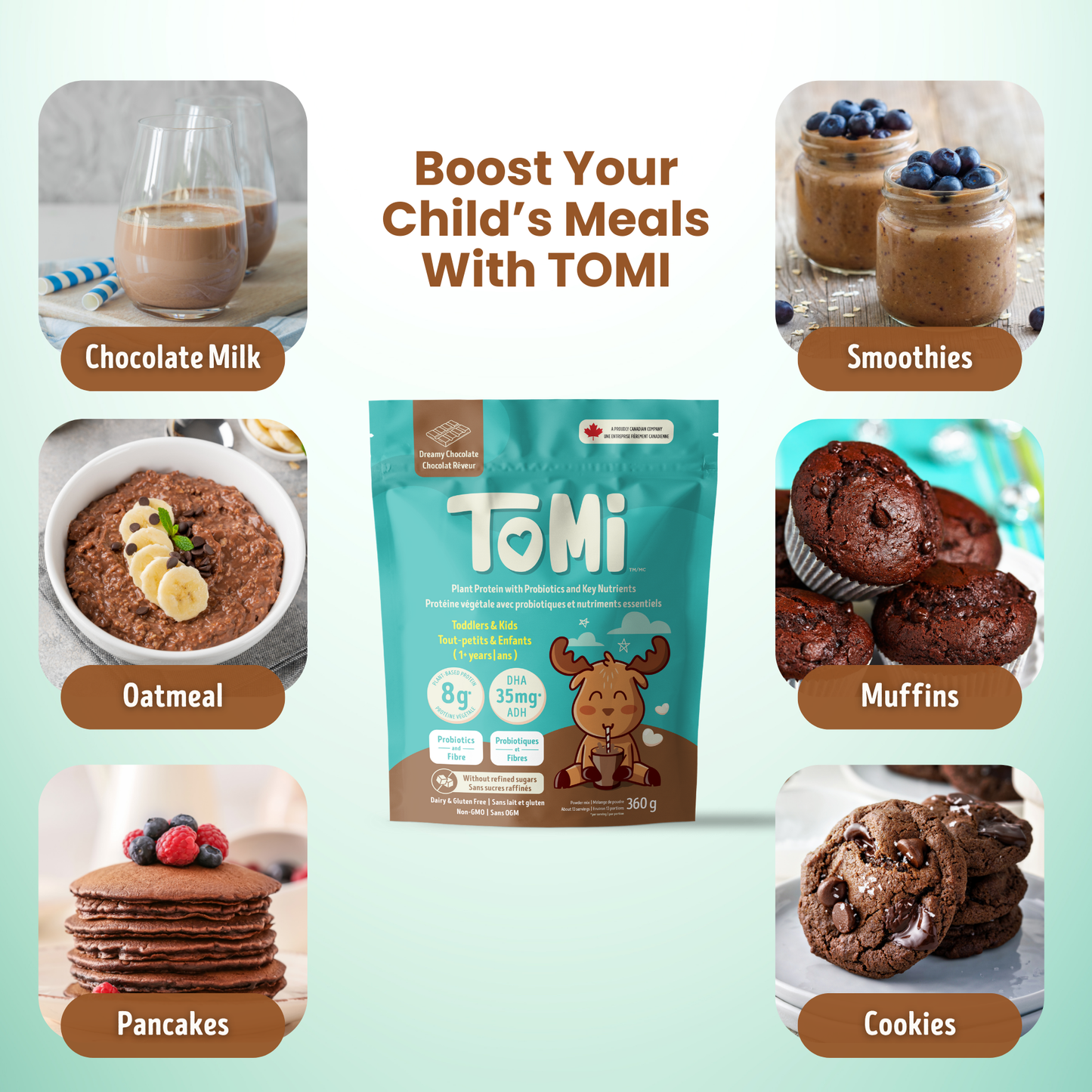 Use TOMI to add extra nutrients to smoothies, pancakes, oatmeal and more
