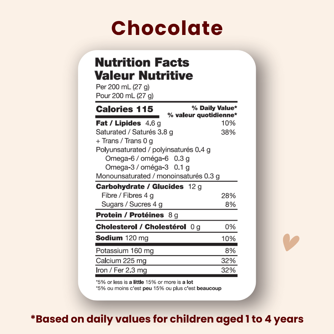 Nutrition facts label for chocolate on a beige background