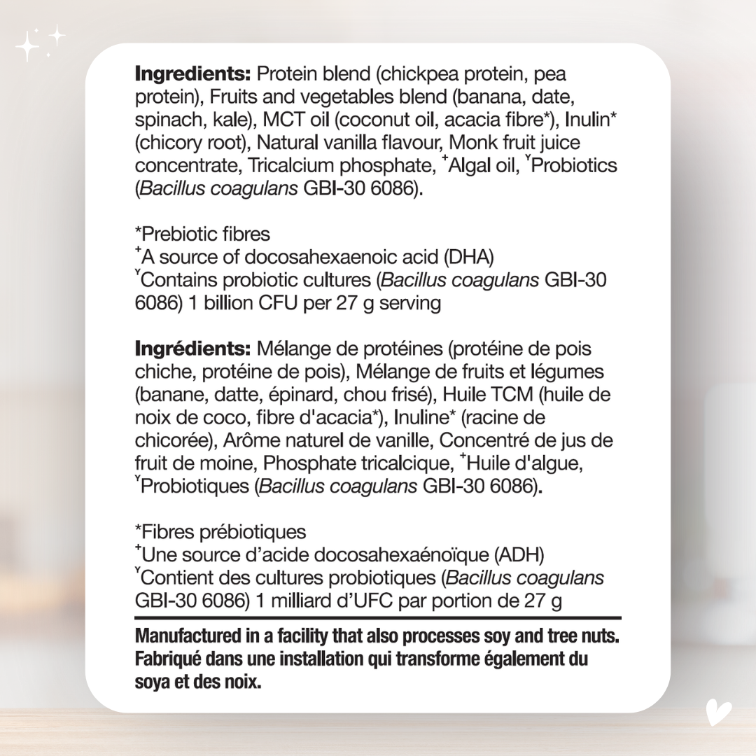 Nutritional label with ingredients list on a light gray background