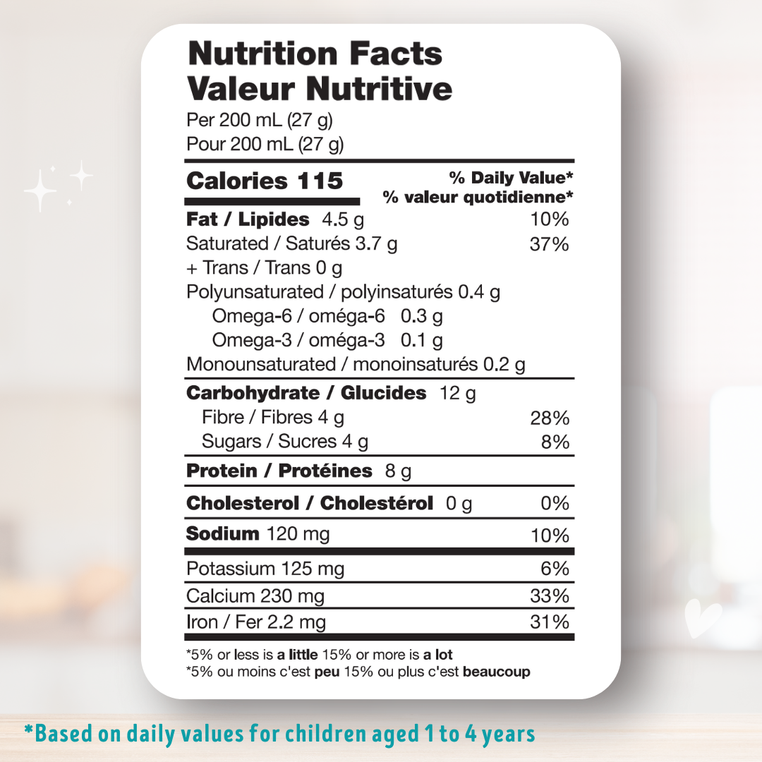 Nutrition facts label on a white background