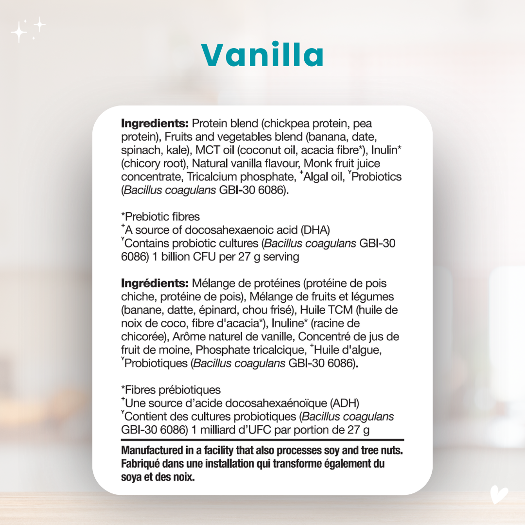 Vanilla product label with ingredient list on a blurred background