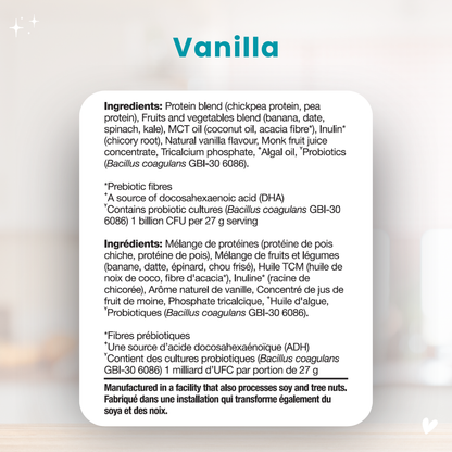 Vanilla product label with ingredient list on a blurred background