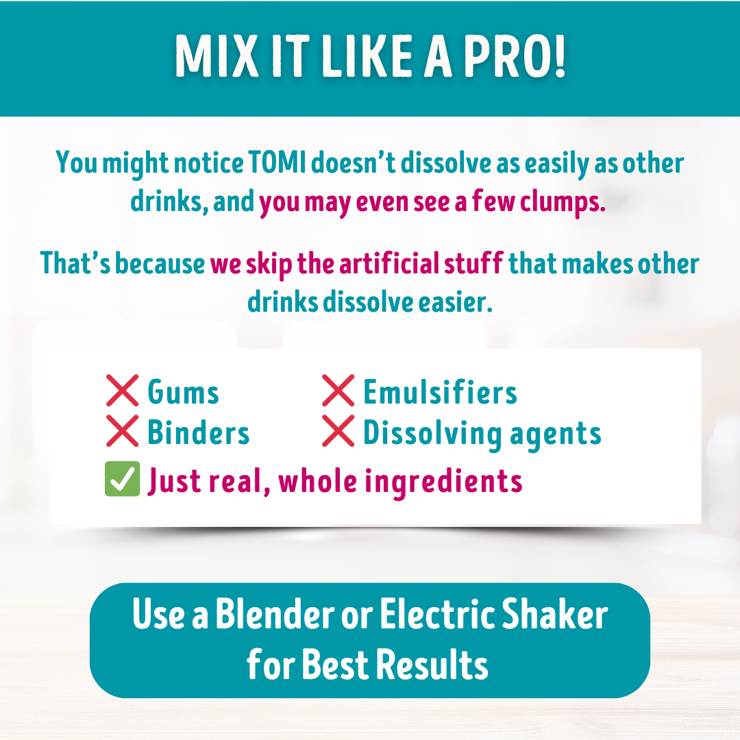 TOMI's unique ingredient formulation and mixing instructions.